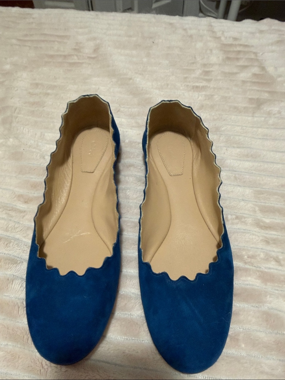 Chloe Blue Scalloped Suede Ballet Flats